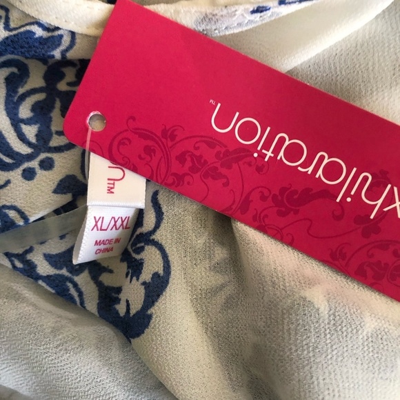 Xhilaration Kaftan Tunic Cover Up Floral White Blue XXL - Picture 11 of 11